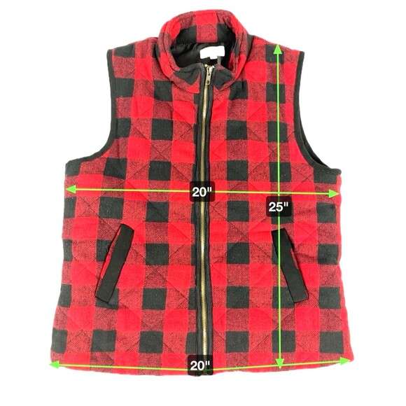 Pink Lily Flannel quilted Vest Red Black Buffalo Plaid Check Womens SZ LG - Picture 2 of 9